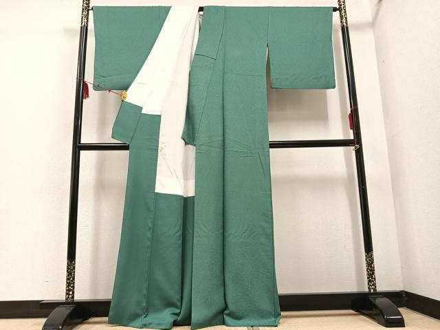 平和屋着物●上質な色無地　花地紋　老竹色　正絹　逸品　AABD7025ph