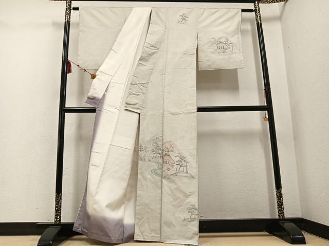 平和屋着物●本場大島紬　染大島　訪問着　風景草木文　暈し染め　正絹　逸品　AABD7038ph