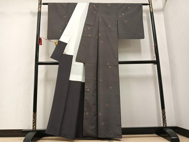 平和屋着物●上質な小紋　紬地　飛び柄　正絹　逸品　AABD7043ph