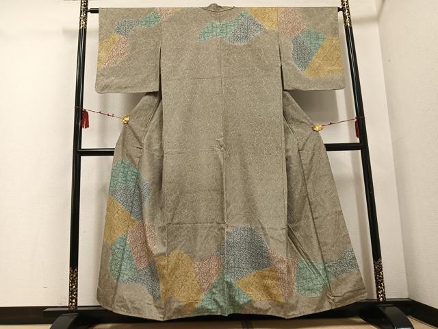 平和屋着物●訪問着　紬地　草花文　正絹　逸品　AABD7053ph