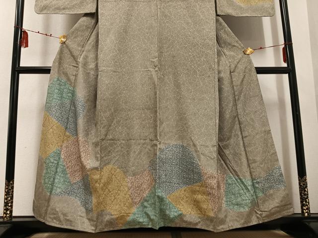平和屋着物●訪問着　紬地　草花文　正絹　逸品　AABD7053ph