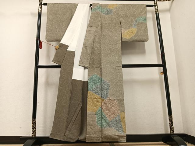 平和屋着物●訪問着　紬地　草花文　正絹　逸品　AABD7053ph