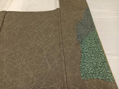 平和屋着物●訪問着　紬地　草花文　正絹　逸品　AABD7053ph