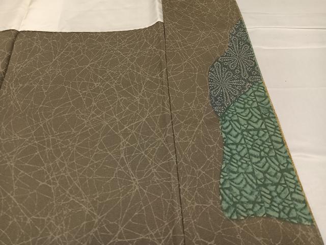 平和屋着物●訪問着　紬地　草花文　正絹　逸品　AABD7053ph