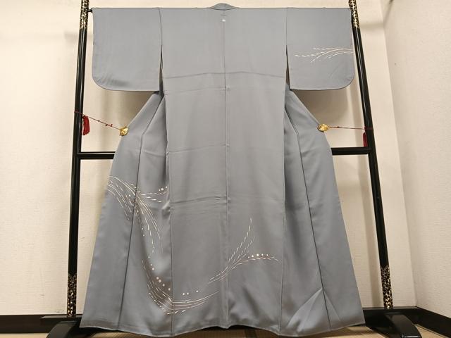 平和屋着物●訪問着　駒刺繍　流水文　銀彩　正絹　逸品　AABD7054ph