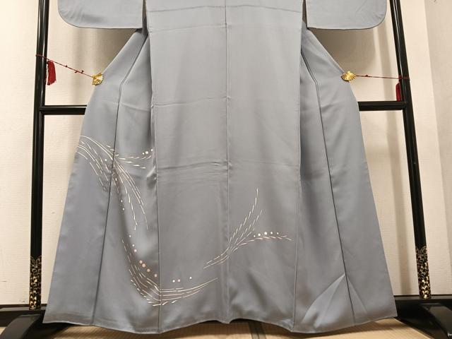 平和屋着物●訪問着　駒刺繍　流水文　銀彩　正絹　逸品　AABD7054ph