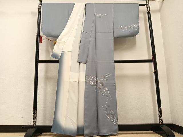 平和屋着物●訪問着　駒刺繍　流水文　銀彩　正絹　逸品　AABD7054ph