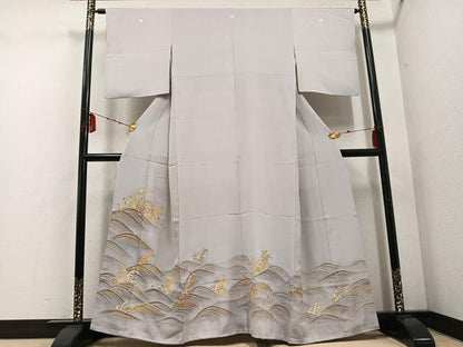 平和屋着物●創業460年・千總　色留袖　駒刺繍　竹屋町刺繍　立波文　金彩　正絹　逸品　AABH4562ck