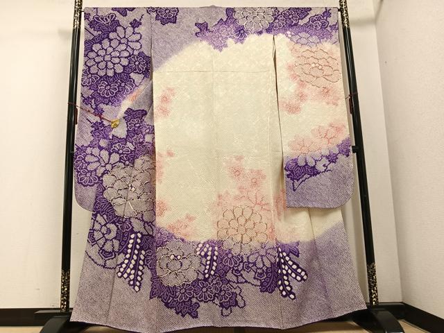 平和屋着物○豪華振袖 駒刺繍 絞り 草花文 暈し染め やまと誂