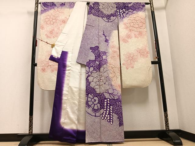 平和屋着物○豪華振袖 駒刺繍 絞り 草花文 暈し染め やまと誂