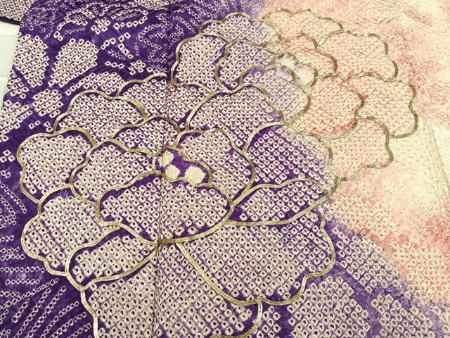 平和屋着物○豪華振袖 駒刺繍 絞り 草花文 暈し染め やまと誂