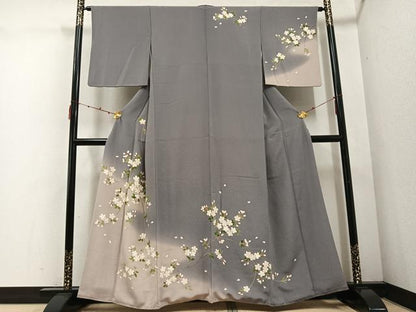 平和屋着物●訪問着 友禅 駒刺繍 枝桜 暈し染め 金彩 鬼しぼ縮緬 正絹 逸品 AABD7070ph