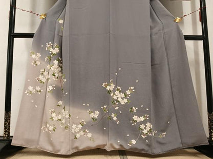 平和屋着物●訪問着 友禅 駒刺繍 枝桜 暈し染め 金彩 鬼しぼ縮緬 正絹 逸品 AABD7070ph