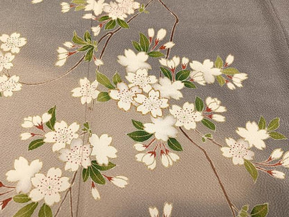 平和屋着物●訪問着 友禅 駒刺繍 枝桜 暈し染め 金彩 鬼しぼ縮緬 正絹 逸品 AABD7070ph