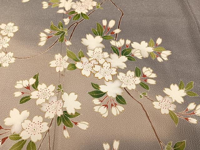 平和屋着物●訪問着 友禅 駒刺繍 枝桜 暈し染め 金彩 鬼しぼ縮緬 正絹 逸品 AABD7070ph