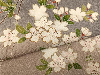 平和屋着物●訪問着 友禅 駒刺繍 枝桜 暈し染め 金彩 鬼しぼ縮緬 正絹 逸品 AABD7070ph