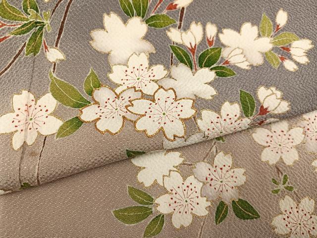平和屋着物●訪問着 友禅 駒刺繍 枝桜 暈し染め 金彩 鬼しぼ縮緬 正絹 逸品 AABD7070ph