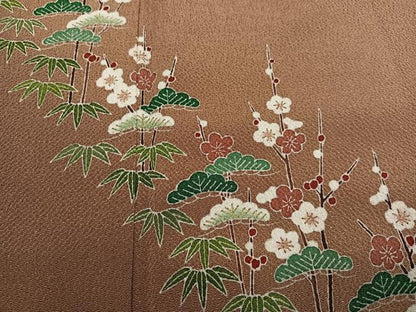 平和屋着物●訪問着　友禅　松竹梅　暈し染め　鬼しぼ縮緬　正絹　逸品　AABD7075ph