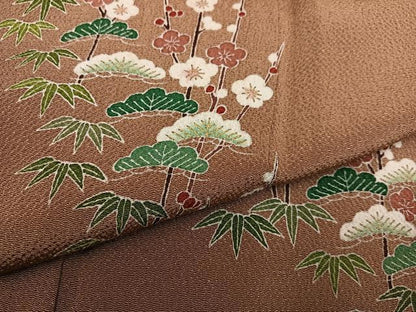 平和屋着物●訪問着　友禅　松竹梅　暈し染め　鬼しぼ縮緬　正絹　逸品　AABD7075ph