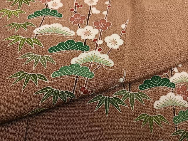 平和屋着物●訪問着　友禅　松竹梅　暈し染め　鬼しぼ縮緬　正絹　逸品　AABD7075ph