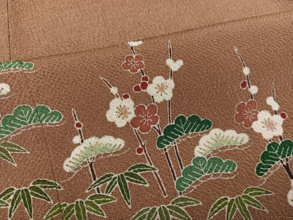 平和屋着物●訪問着　友禅　松竹梅　暈し染め　鬼しぼ縮緬　正絹　逸品　AABD7075ph