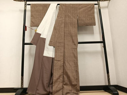 平和屋着物●上質な紬 間道 正絹 逸品 AABD7079ph