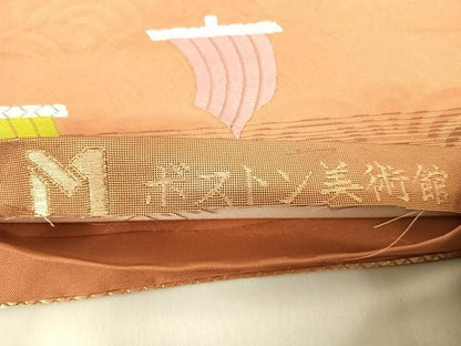 平和屋着物◎六通柄袋帯 唐織 ボストン美術館 浜松文 金糸 正絹 逸品 AABD7096yx