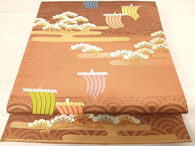 平和屋着物◎六通柄袋帯 唐織 ボストン美術館 浜松文 金糸 正絹 逸品 AABD7096yx
