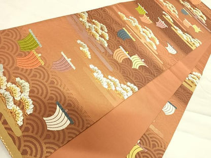 平和屋着物◎六通柄袋帯 唐織 ボストン美術館 浜松文 金糸 正絹 逸品 AABD7096yx