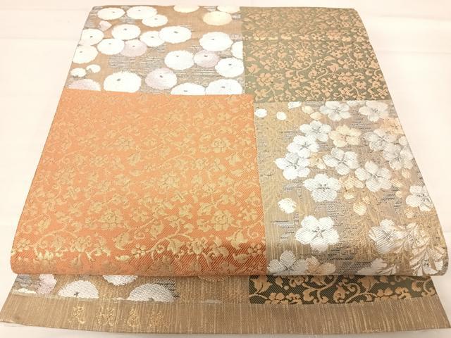 平和屋着物◎六通柄袋帯　色紙花文　金糸　正絹　逸品　AABD7097yx