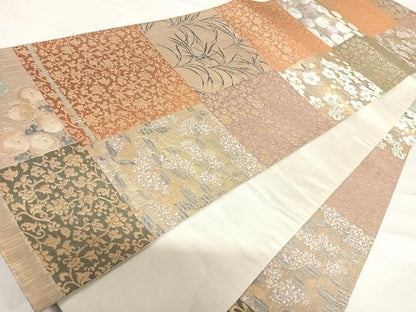 平和屋着物◎六通柄袋帯　色紙花文　金糸　正絹　逸品　AABD7097yx