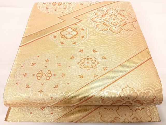 平和屋着物◎六通柄袋帯　金采　正倉院花文　金銀糸　正絹　逸品　AABD7109yx