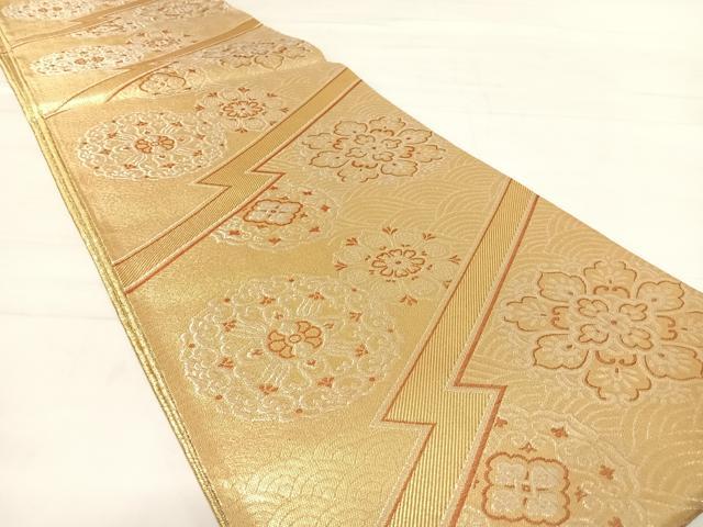 平和屋着物◎六通柄袋帯　金采　正倉院花文　金銀糸　正絹　逸品　AABD7109yx