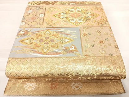 平和屋着物◎六通柄袋帯 寿祥蒔絵段文 金糸 正絹 逸品 AABD7110yx