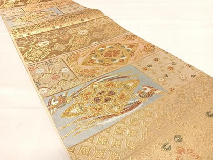 平和屋着物◎六通柄袋帯 寿祥蒔絵段文 金糸 正絹 逸品 AABD7110yx