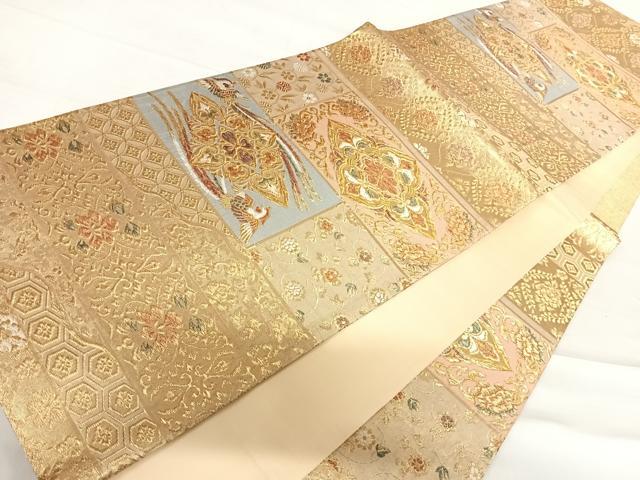平和屋着物◎六通柄袋帯 寿祥蒔絵段文 金糸 正絹 逸品 AABD7110yx