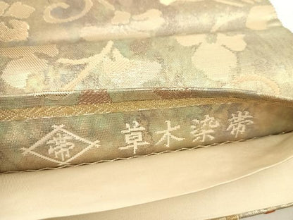 平和屋着物◎六通柄袋帯 唐織 草木染帯 花鳥文 金銀糸 引箔 正絹 逸品 AABD7113yx