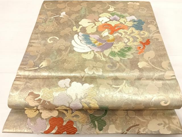 平和屋着物◎六通柄袋帯 唐織 草木染帯 花鳥文 金銀糸 引箔 正絹 逸品 AABD7113yx