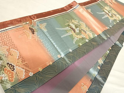 平和屋着物◎六通柄袋帯　唐織　舞蝶文　藤花房　金糸　正絹　逸品　AABD7114yx