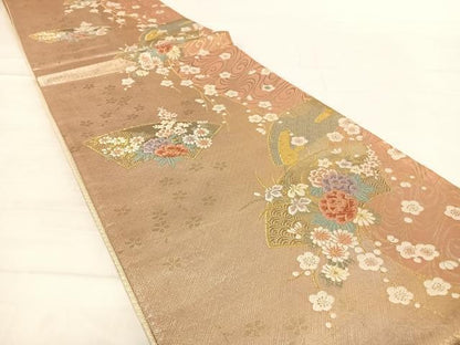 平和屋着物◎佐賀錦　六通柄袋帯　唐織　地紙花文　金銀糸　正絹　逸品　AABD7127yx