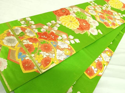 平和屋着物◎六通柄袋帯　唐織　花桐文　金銀糸　正絹　逸品　AABD7130yx