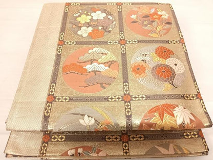 平和屋着物◎佐賀錦　六通柄袋帯　唐織　天井花丸文　金銀糸　正絹　逸品　AABD7131yx