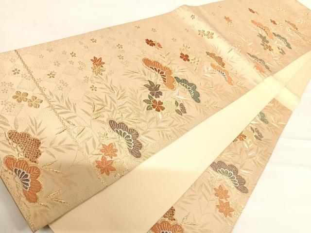 平和屋着物◎六通柄袋帯　笹松文　金銀糸　正絹　逸品　AABD7132yx