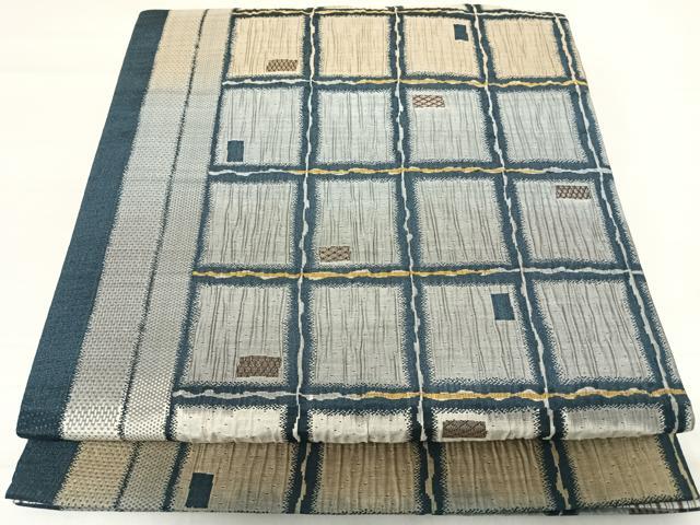 平和屋着物◎両面全通柄袋帯 ふくれ織 抽象文様 正絹 逸品 AABD7133yx