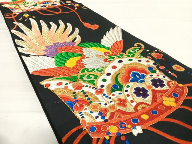 平和屋着物◎六通柄袋帯　唐織　鳳凰文　黒地　金銀糸　正絹　逸品　AABD7135yx