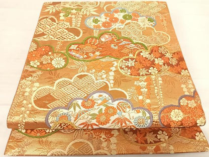 平和屋着物◎六通柄袋帯　唐織　吉祥松文　金糸　正絹　逸品　AABD7136yx