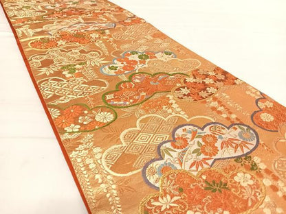 平和屋着物◎六通柄袋帯　唐織　吉祥松文　金糸　正絹　逸品　AABD7136yx