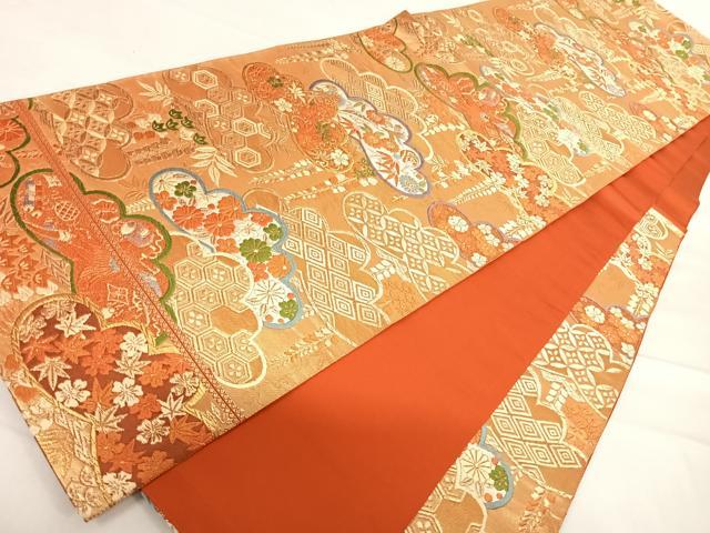 平和屋着物◎六通柄袋帯　唐織　吉祥松文　金糸　正絹　逸品　AABD7136yx