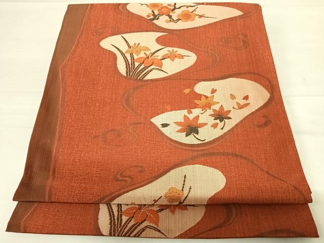 平和屋着物◎六通柄袋帯 古吟 流水花文 正絹 逸品 AABD7138yx
