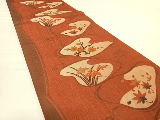 平和屋着物◎六通柄袋帯 古吟 流水花文 正絹 逸品 AABD7138yx